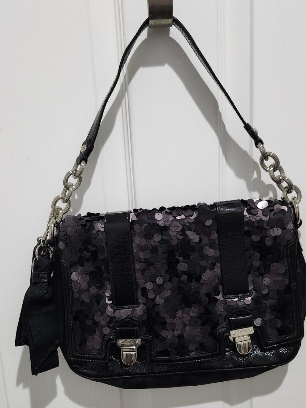 VTG Coach Poppy Pop Sequin Pushlock Flap Crossbody Bag Black 17899 Rare